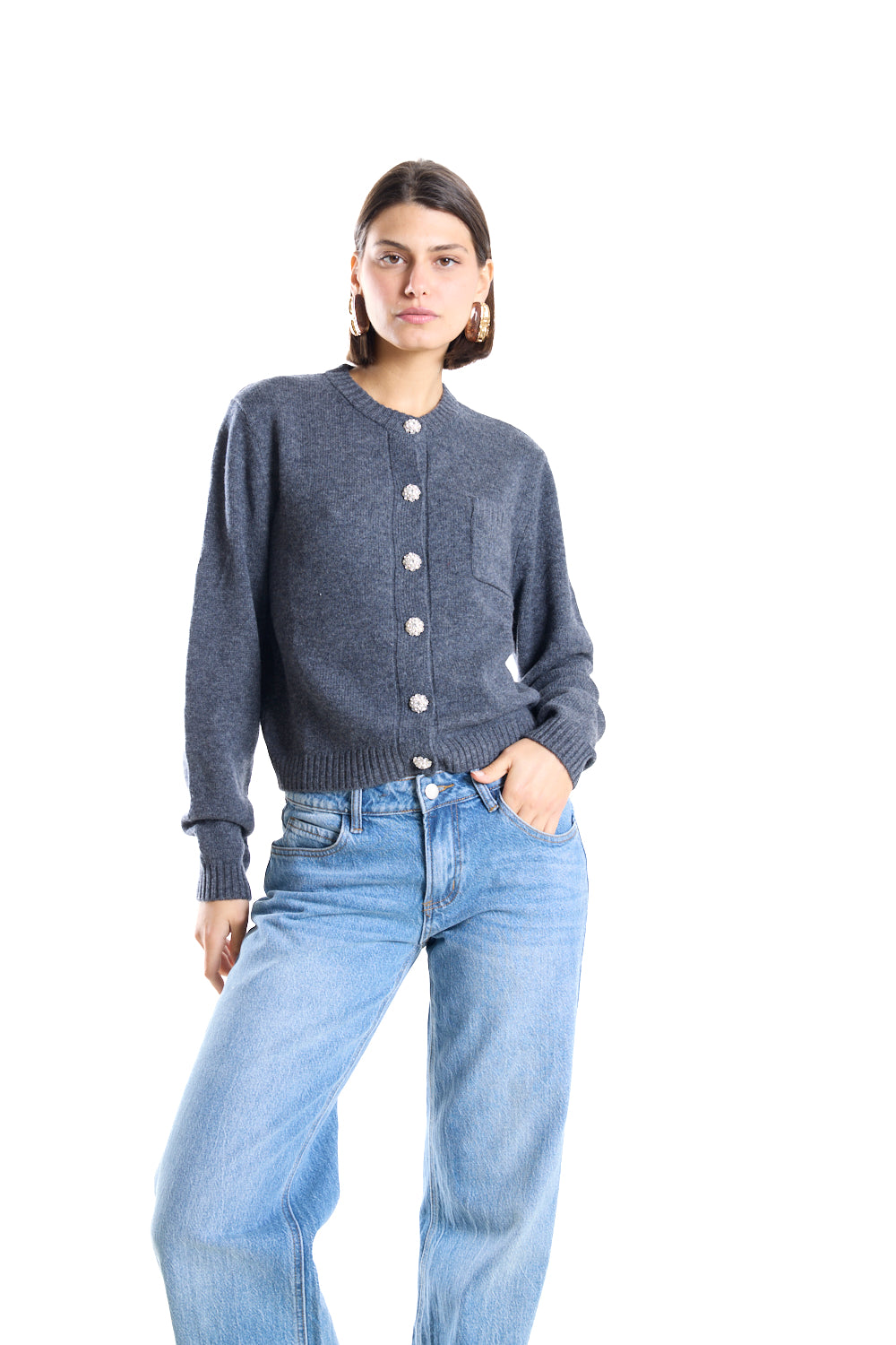 Anthracite Grey button Cardigan with Pocket.