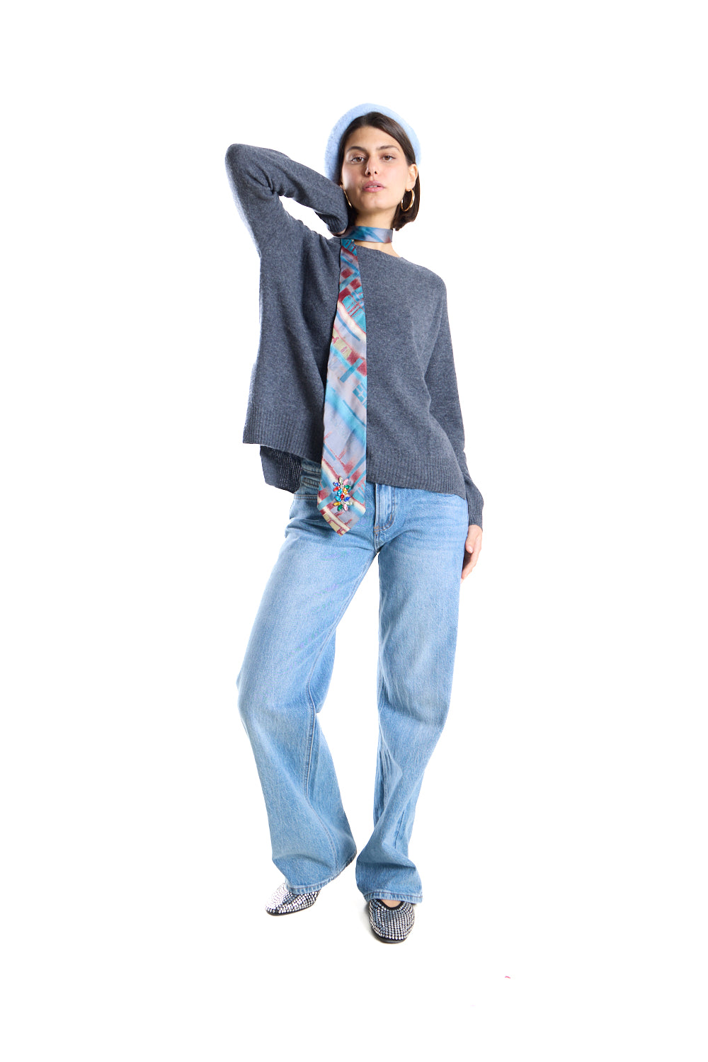 Anthracite Grey oversized Boat-Neck Sweater.