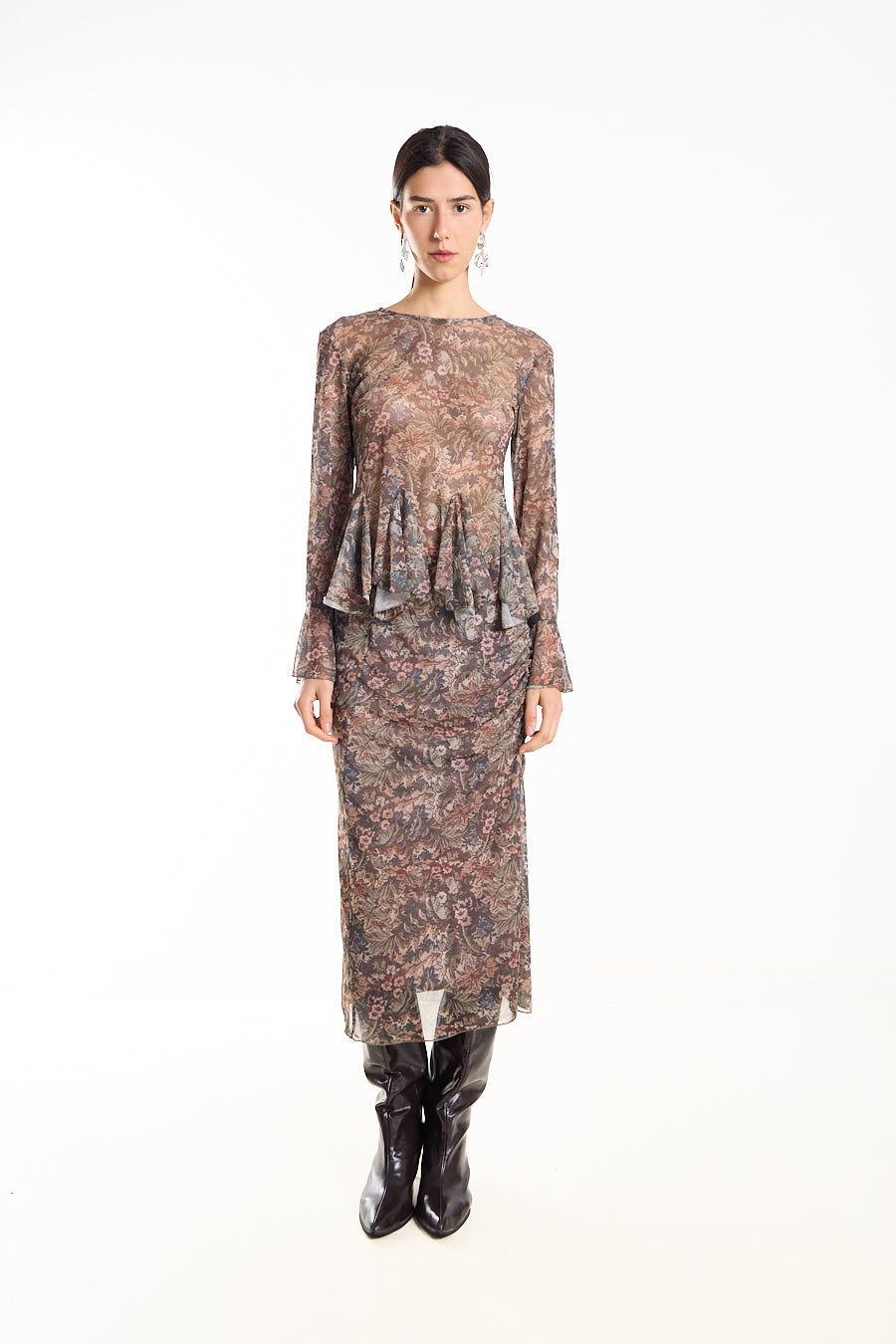 Μίντι φούστα σε σκούρο floral-print Gathered.