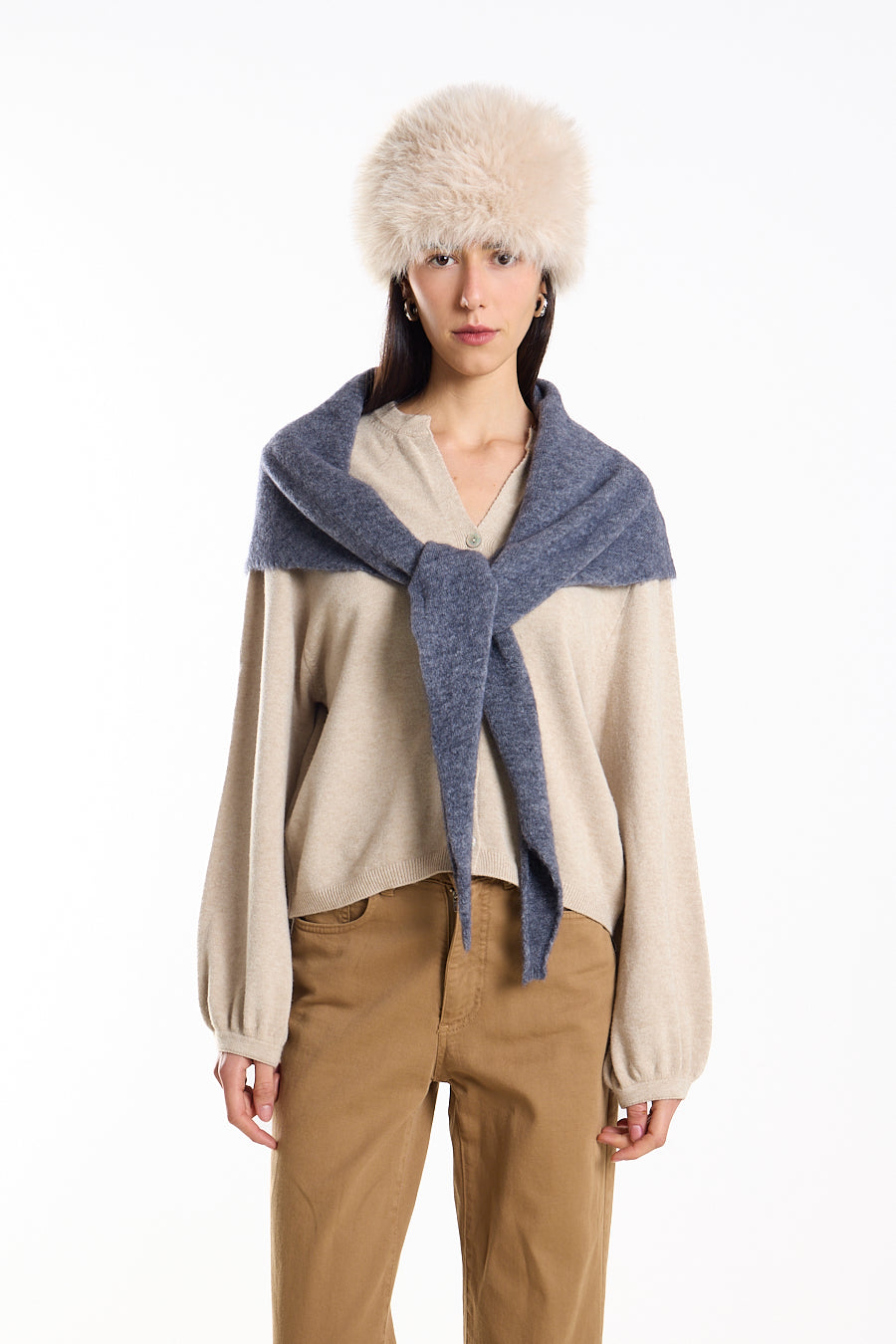 Anthracite Grey triangular Knit Scarf.