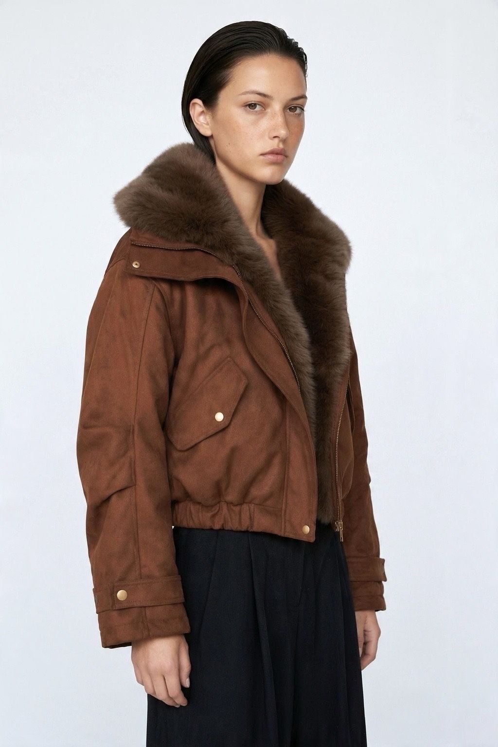 Μπουφάν Bomber γιακά Faux-Suede Faux-Fur Collar - εικόνα 1